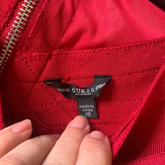 GUESS Mirage Red Bandage Mini Dress with Mesh Trim - Picture 7 of 8